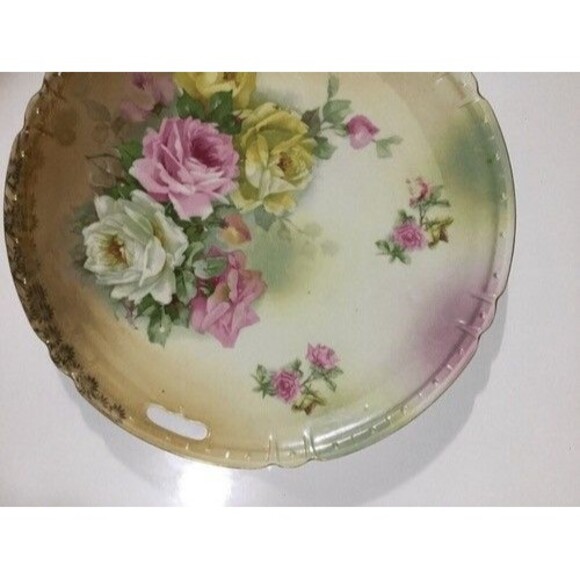 VTG Carl Schumann Arzberg Bavaria Porcelain Wild Roses Chop/Cabinet Plate - Picture 11 of 12